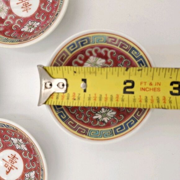 4 VTG Mun Shou Famille Jingdezhen Porcelain Longevity Soy Sauce Dipping Dishes** - Picture 7 of 10